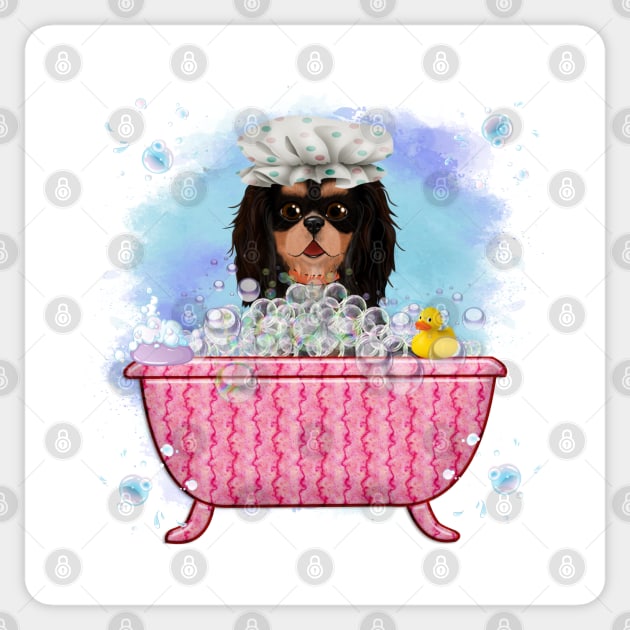 Black and Tan Cavalier King Charles Spaniel in a Bath Tub Sticker by Cavalier Gifts